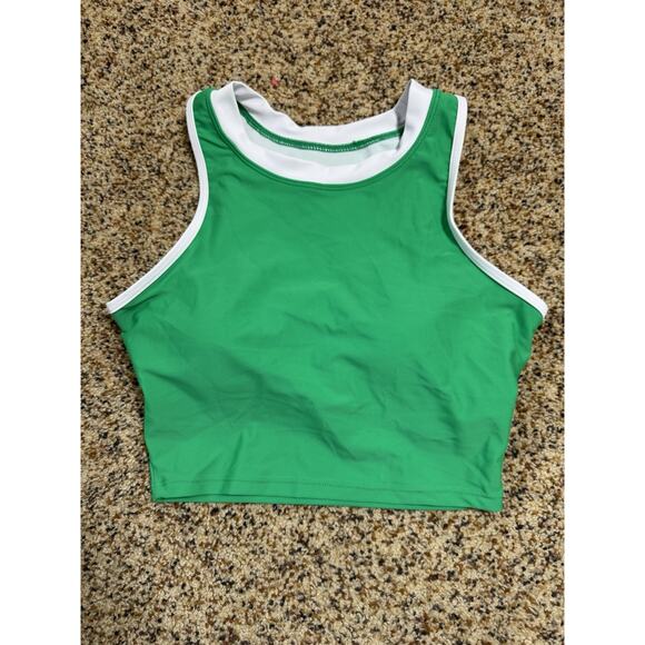 Women's High Waisted Bikini Set Crew Neck Color Block Sporty Swimsuit Green‎ S - Picture 4 of 8